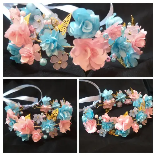 Diadema de aro base dorada rosas's photo #1