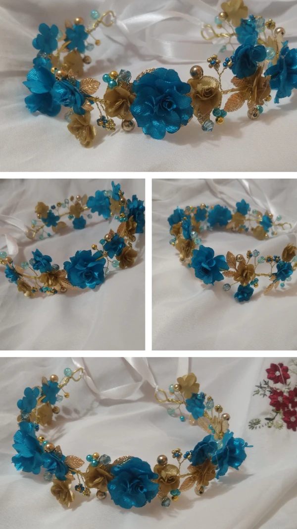Diadema  de aro dorada con flores y perlas's foto | Creaciones Mi Bella Elena |  BizneCubano