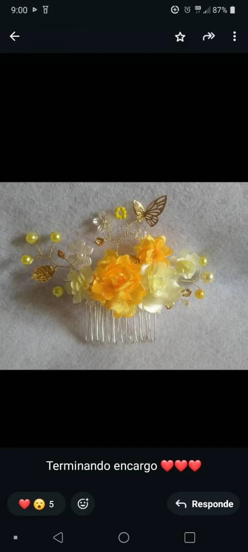 Peineta elegante amarilla's foto | Creaciones Mi Bella Elena |  BizneCubano