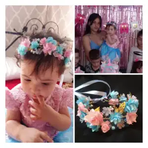 Diadema de aro base dorada rosas miniatura 2